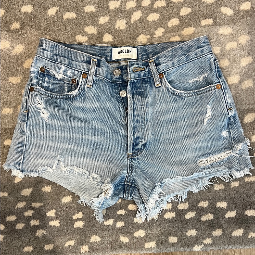 Agolde Light Blue Distressed Jean Shorts